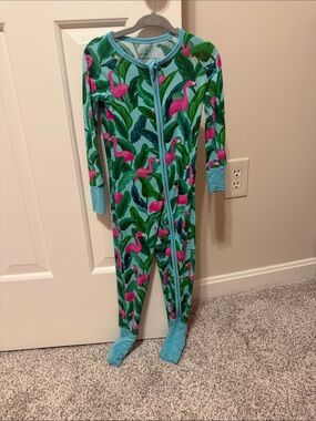 Little Sleepies Turquoise Footed Pajamas with Pink Flamingo Print